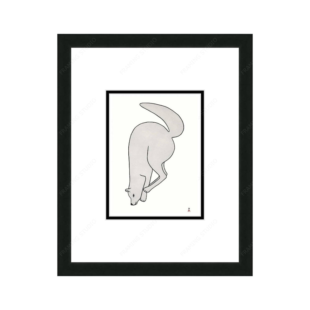 Leaping Fox, 2019 par Pauojoungi Saggiak, carte d'art autochtone, carte d'art inuit encadrée