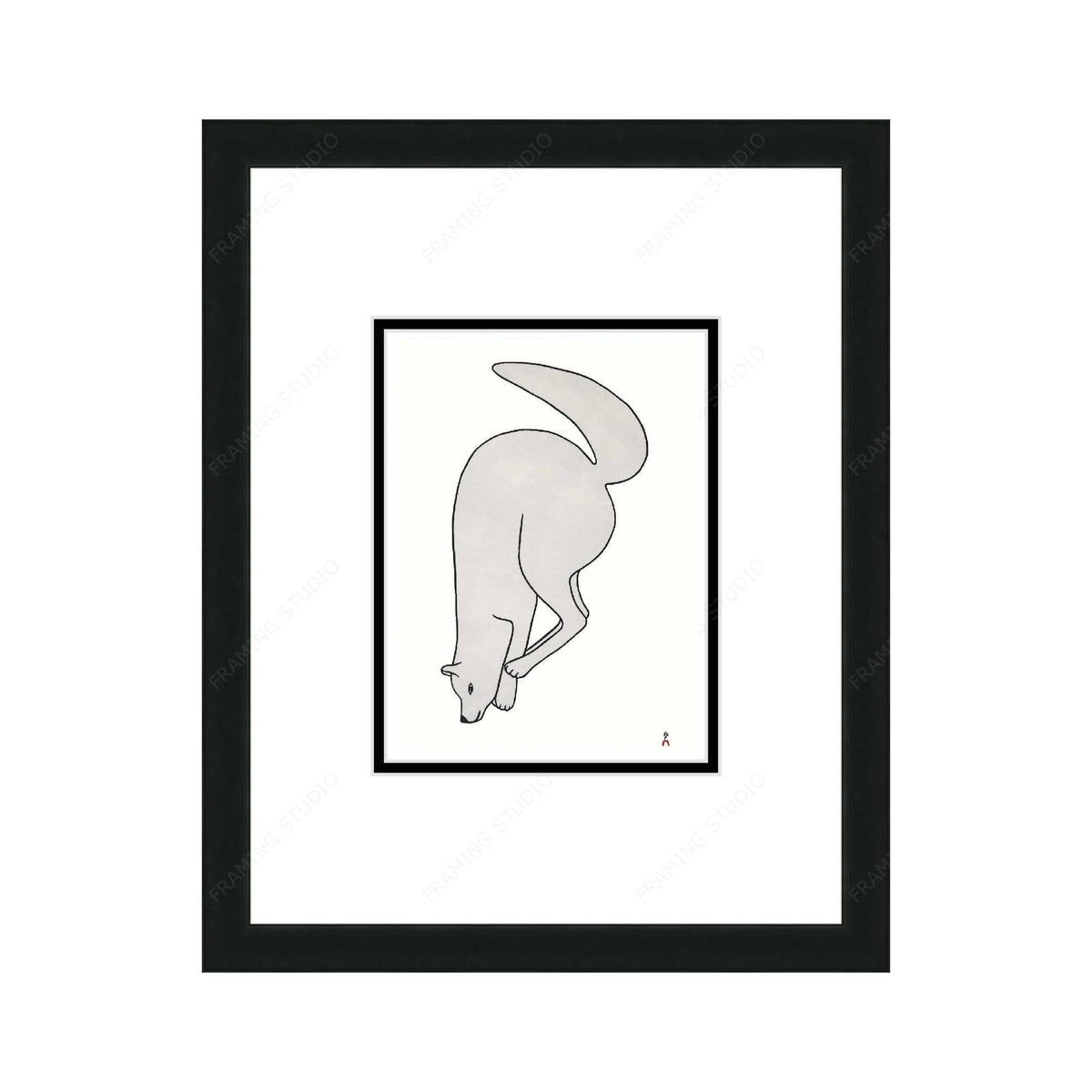 Leaping Fox, 2019 par Pauojoungi Saggiak, carte d'art autochtone, carte d'art inuit encadrée