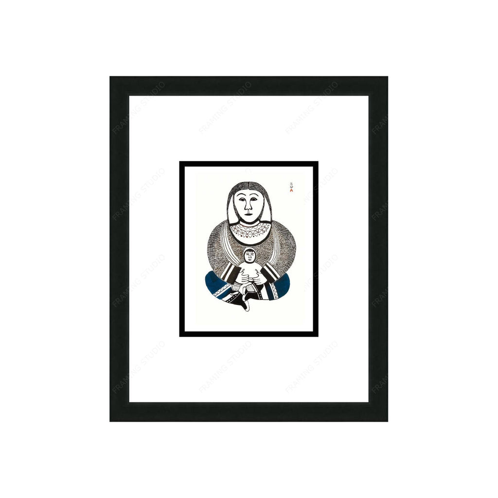 Mère et enfant par Pauojoungi Saggiak, carte d'art autochtone, carte d'art inuit encadrée