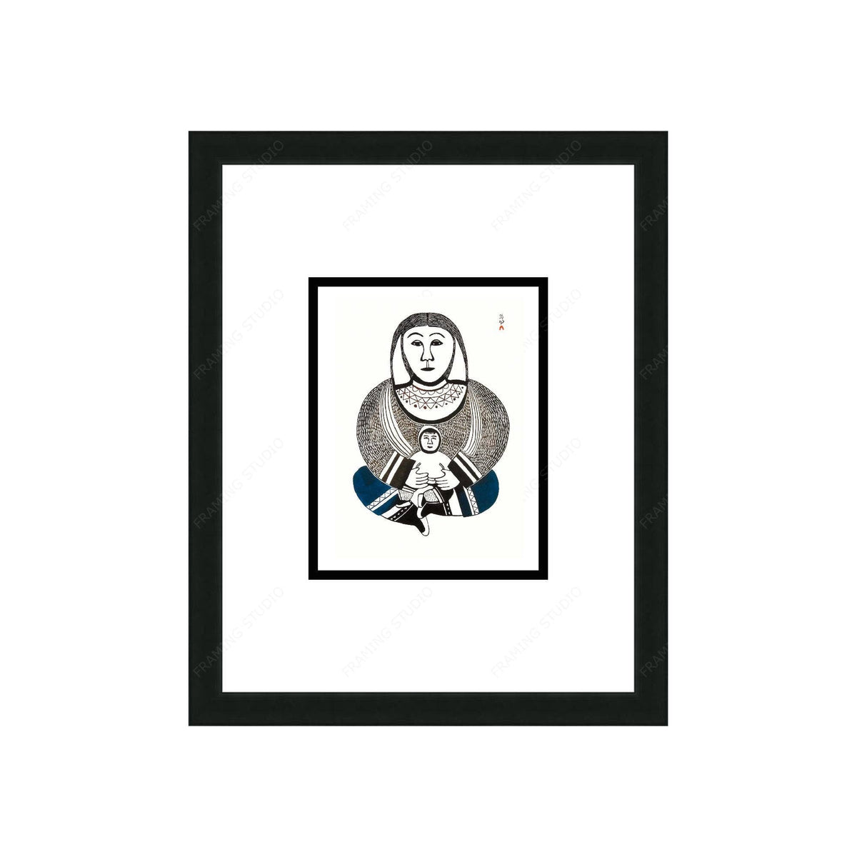 Mère et enfant par Pauojoungi Saggiak, carte d'art autochtone, carte d'art inuit encadrée
