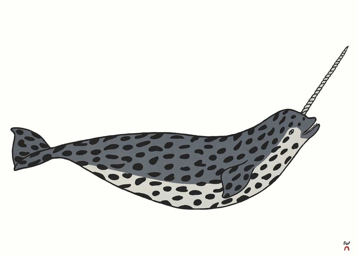 Narval heureux par Pauojoungie Saggiak, carte d'art inuit, carte d'art encadrée