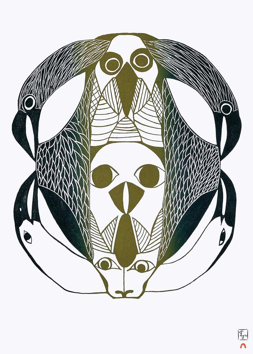 Domaine du corbeau par Mayoreak Ashoona, carte d'art autochtone, carte d'art inuit encadrée
