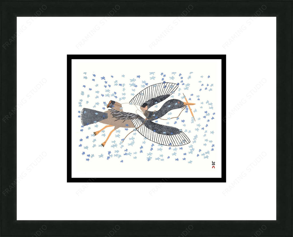 Celestial Flight by Qavavau Manumie, Inuit Art Card, Framed Art Card