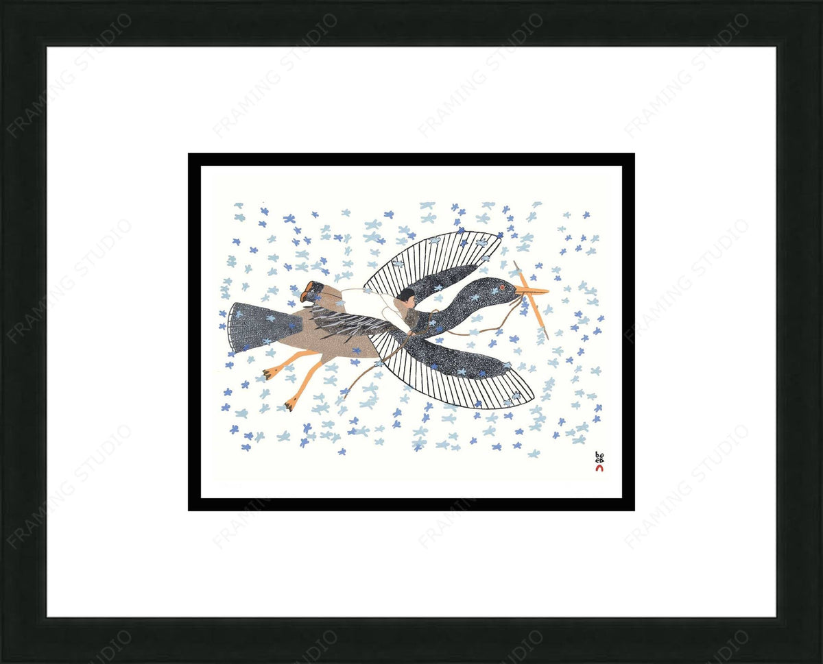 Celestial Flight by Qavavau Manumie, Inuit Art Card, Framed Art Card