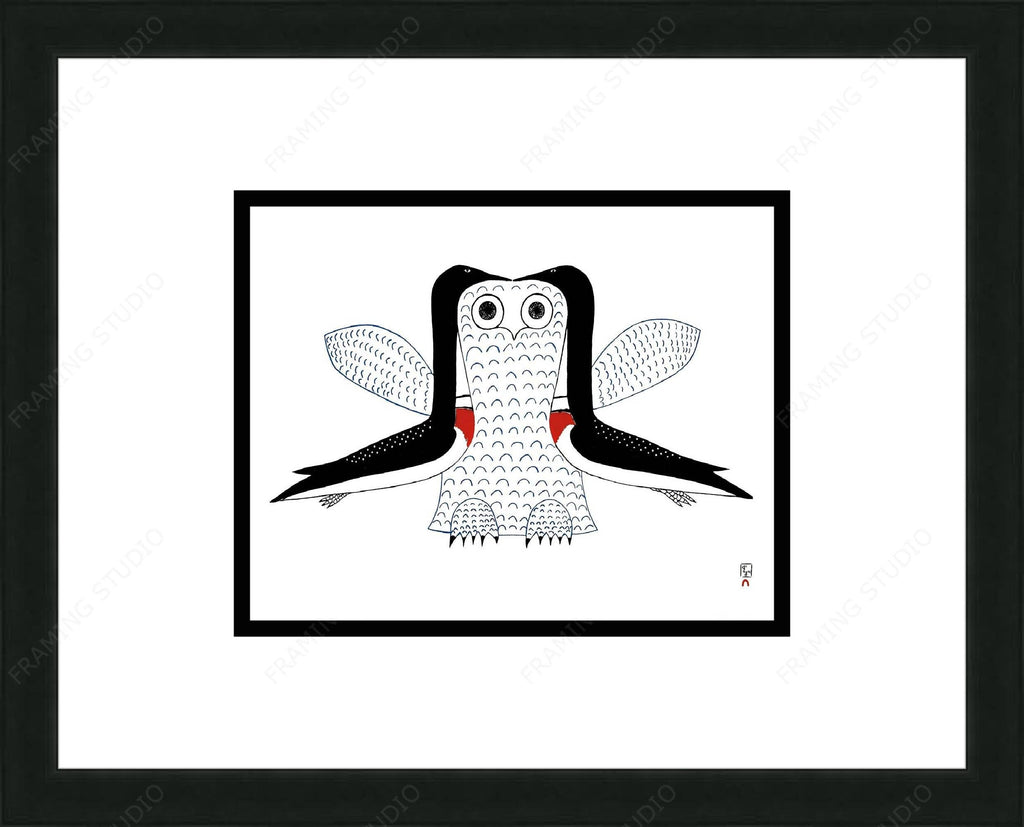 Hibou imaginaire par Ohotaq Mikkigak, carte d'art inuit, carte d'art encadrée