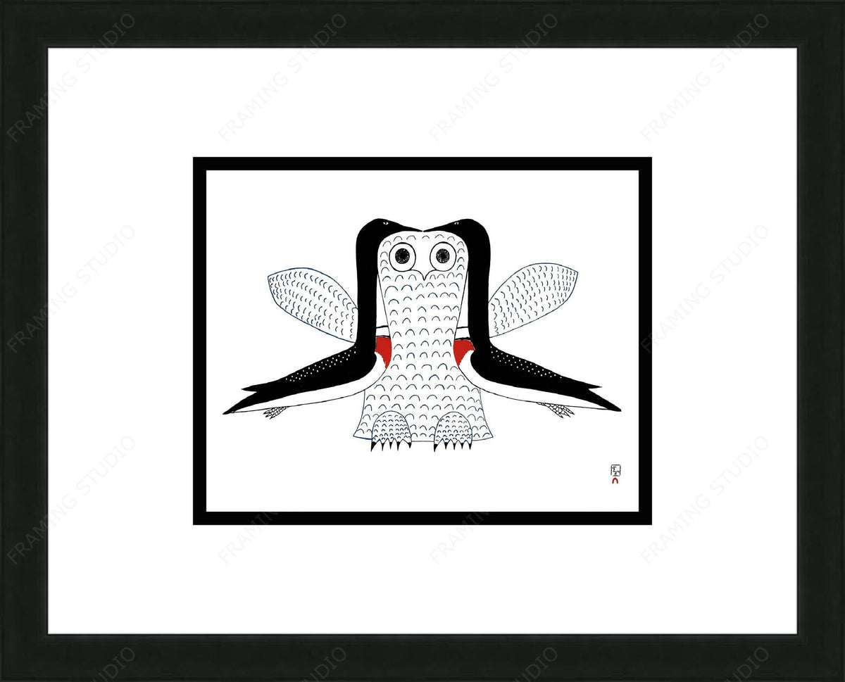 Hibou imaginaire par Ohotaq Mikkigak, carte d'art inuit, carte d'art encadrée