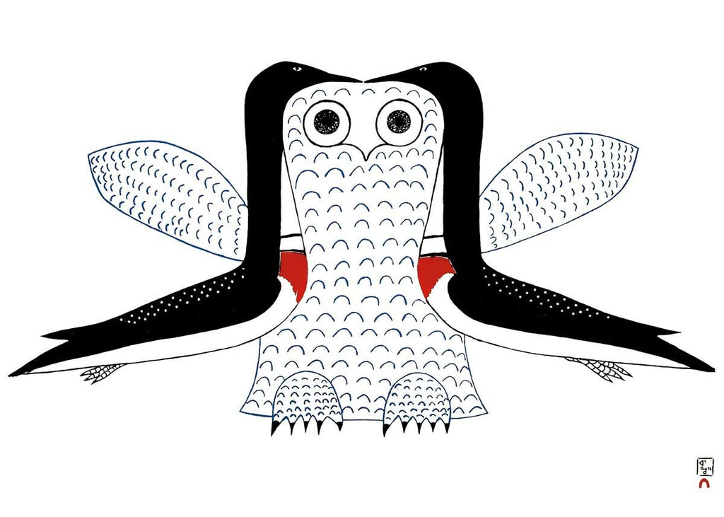 Hibou imaginaire par Ohotaq Mikkigak, carte d'art inuit, carte d'art encadrée