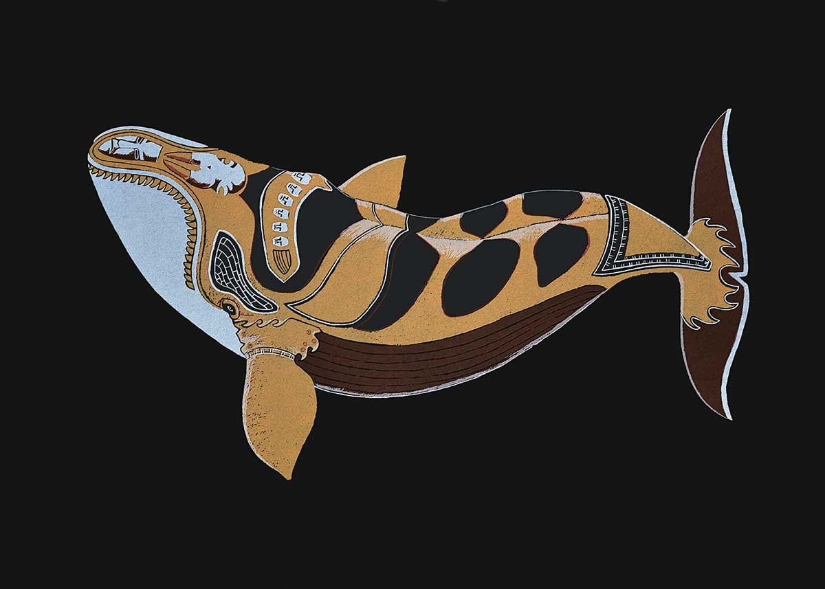 Baleine tatouée, 2016 par Tim Pitsiulak, carte d'art inuit, carte d'art encadrée