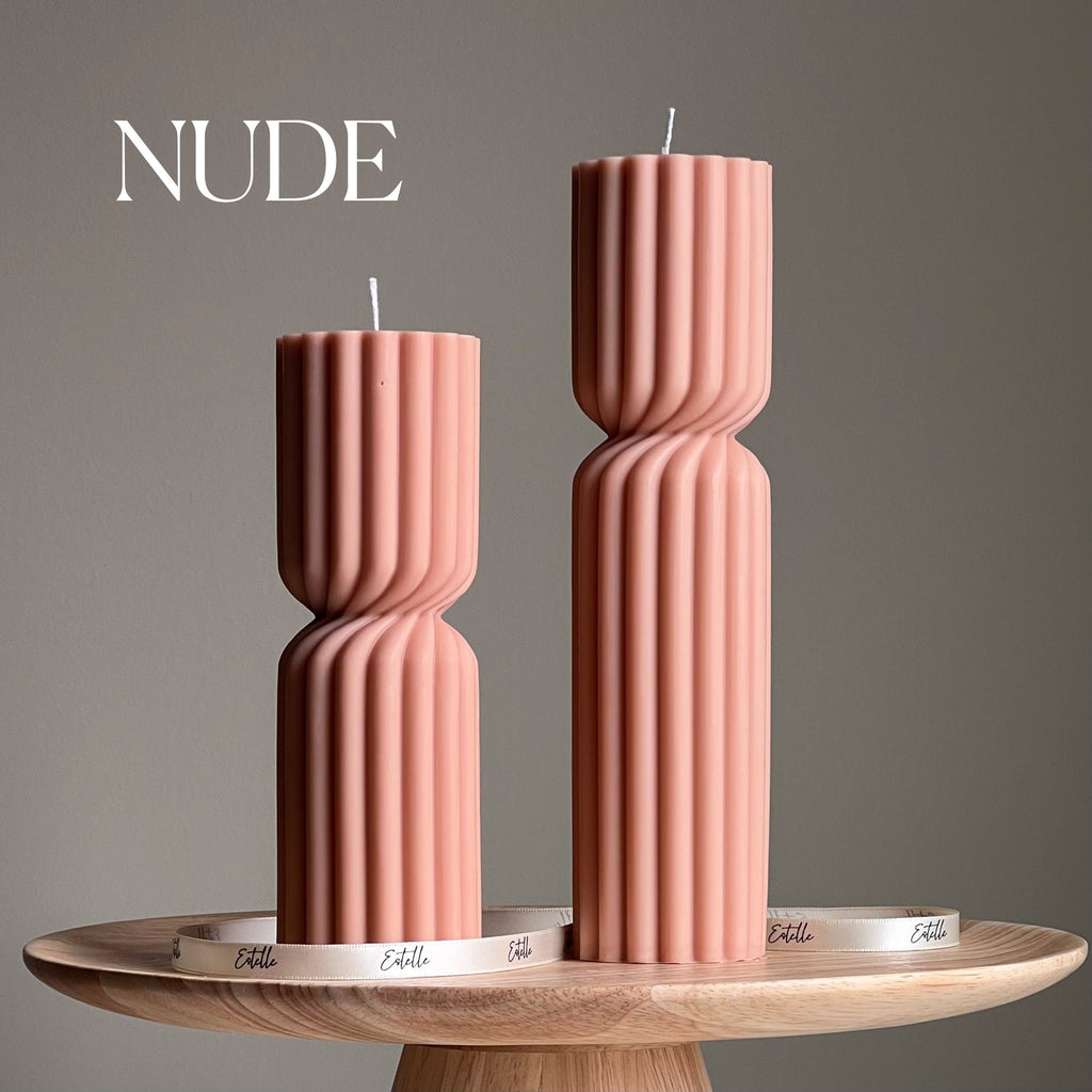 Ribbed Hourglass Soy Pillar Candle: Sculptural Table Decor