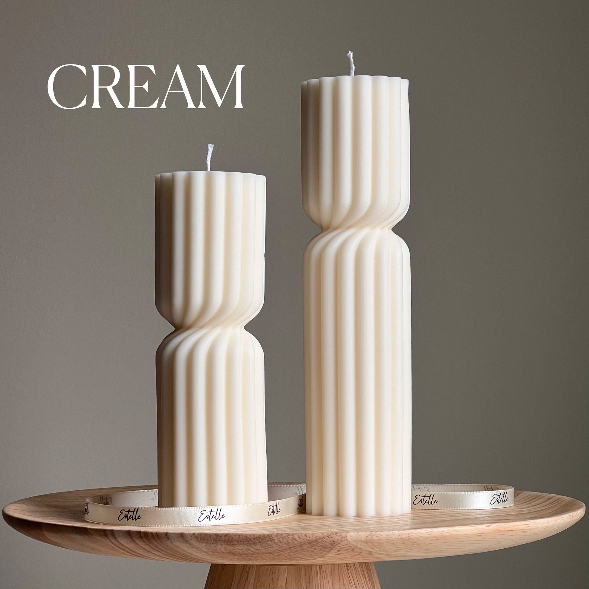 Ribbed Hourglass Soy Pillar Candle: Sculptural Table Decor
