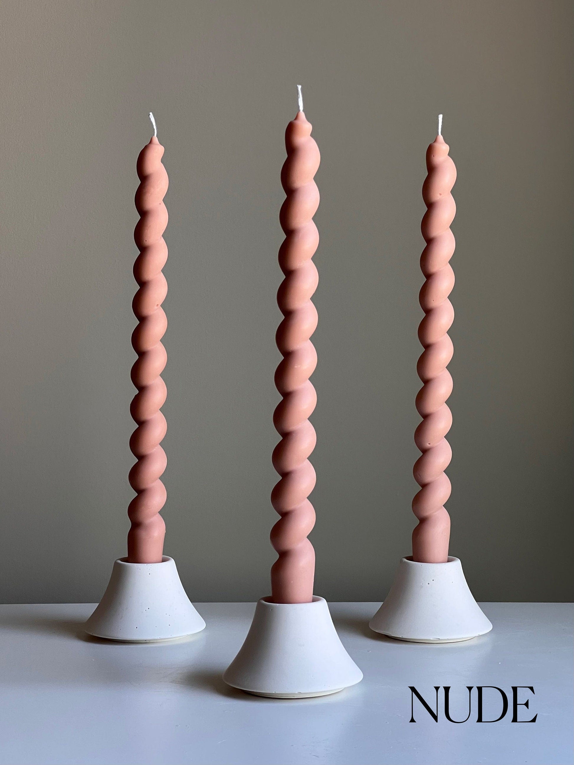 Tall Twisted Soy Wax Taper Candle: Handmade Pastel Decor