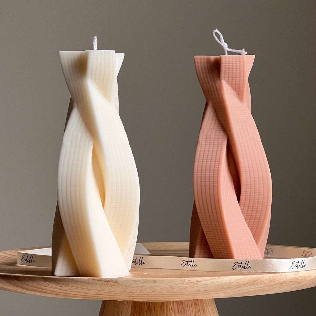 Twisted Rope Soy Pillar Candle: Sculptural Home Decor