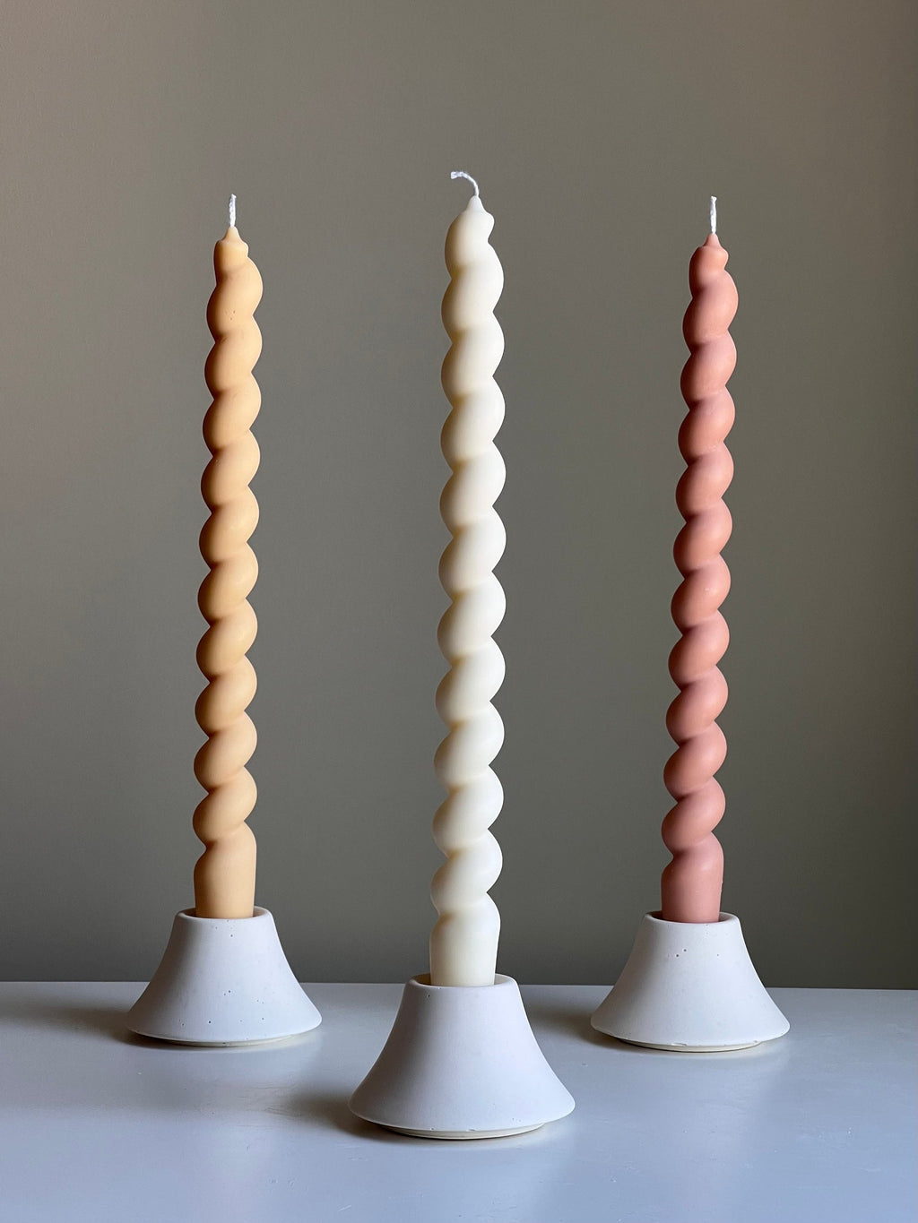 Tall Twisted Soy Wax Taper Candle: Handmade Pastel Decor