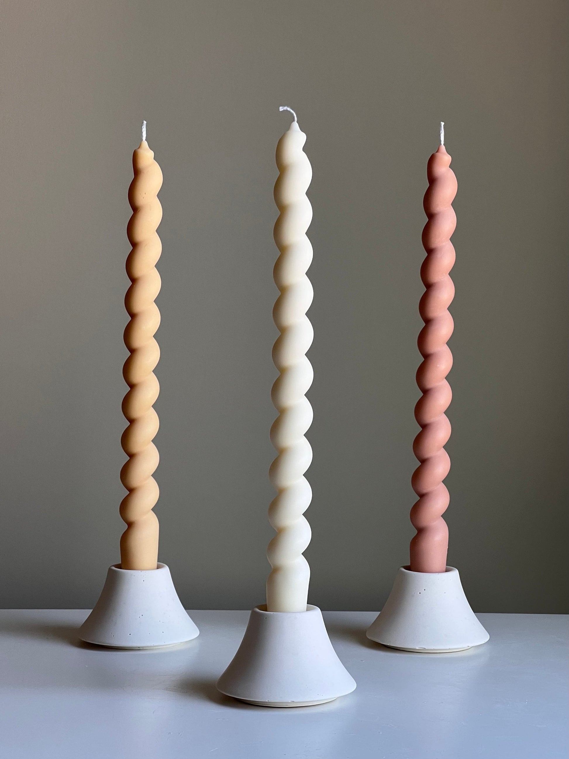 Tall Twisted Soy Wax Taper Candle: Handmade Pastel Decor