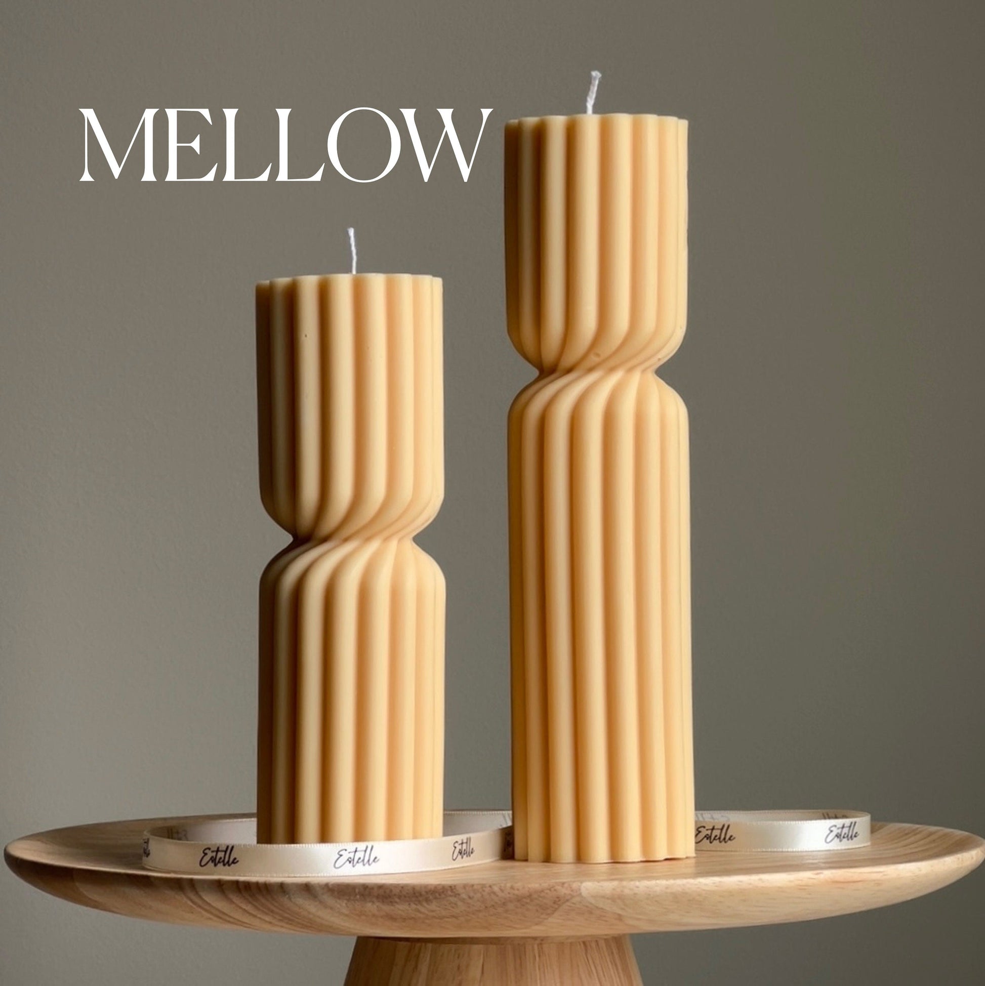 Ribbed Hourglass Soy Pillar Candle: Sculptural Table Decor