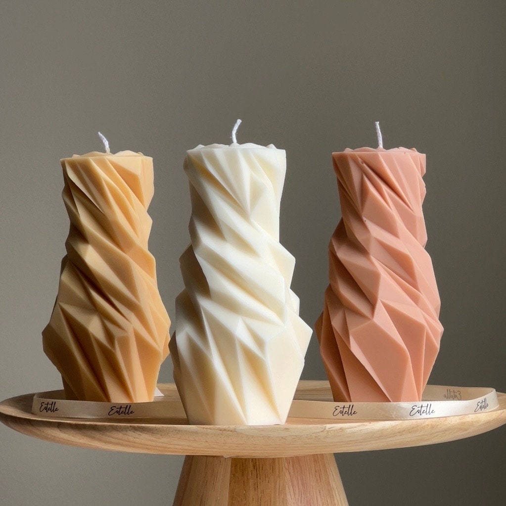Diamond Soy Pillar Candle: Sculptural Home Decor