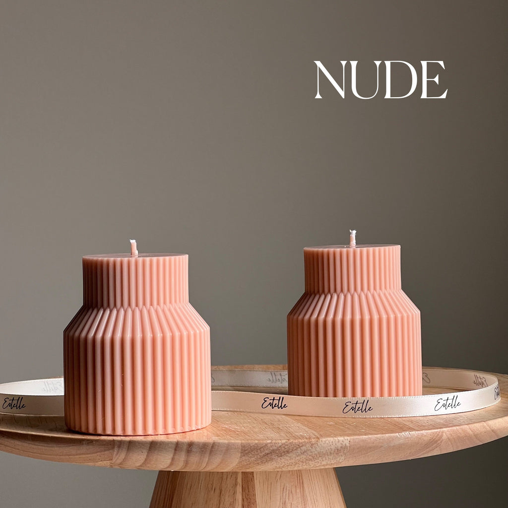 Geometric Ribbed Soy Pillar Candle: Minimalist Home Decor