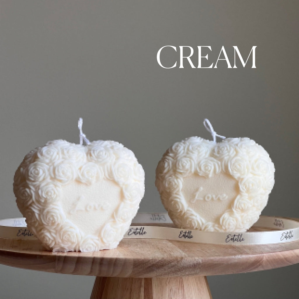 Love Heart Soy Wax Candle: Sculptural Flower Pillar, Custom Scent