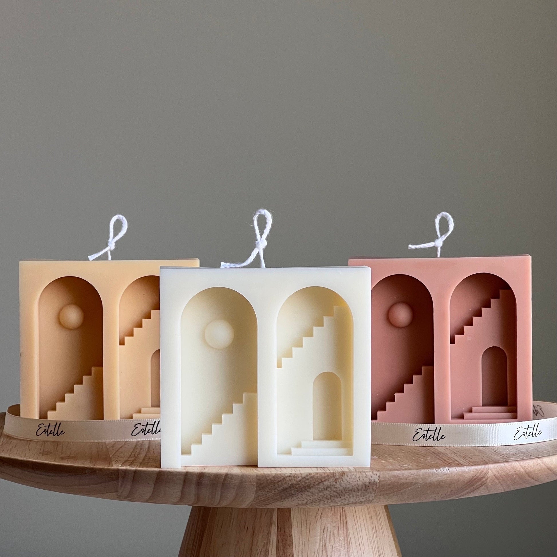 Santorini Soy Candle: Sculptural Pillar, Minimalist Home Decor
