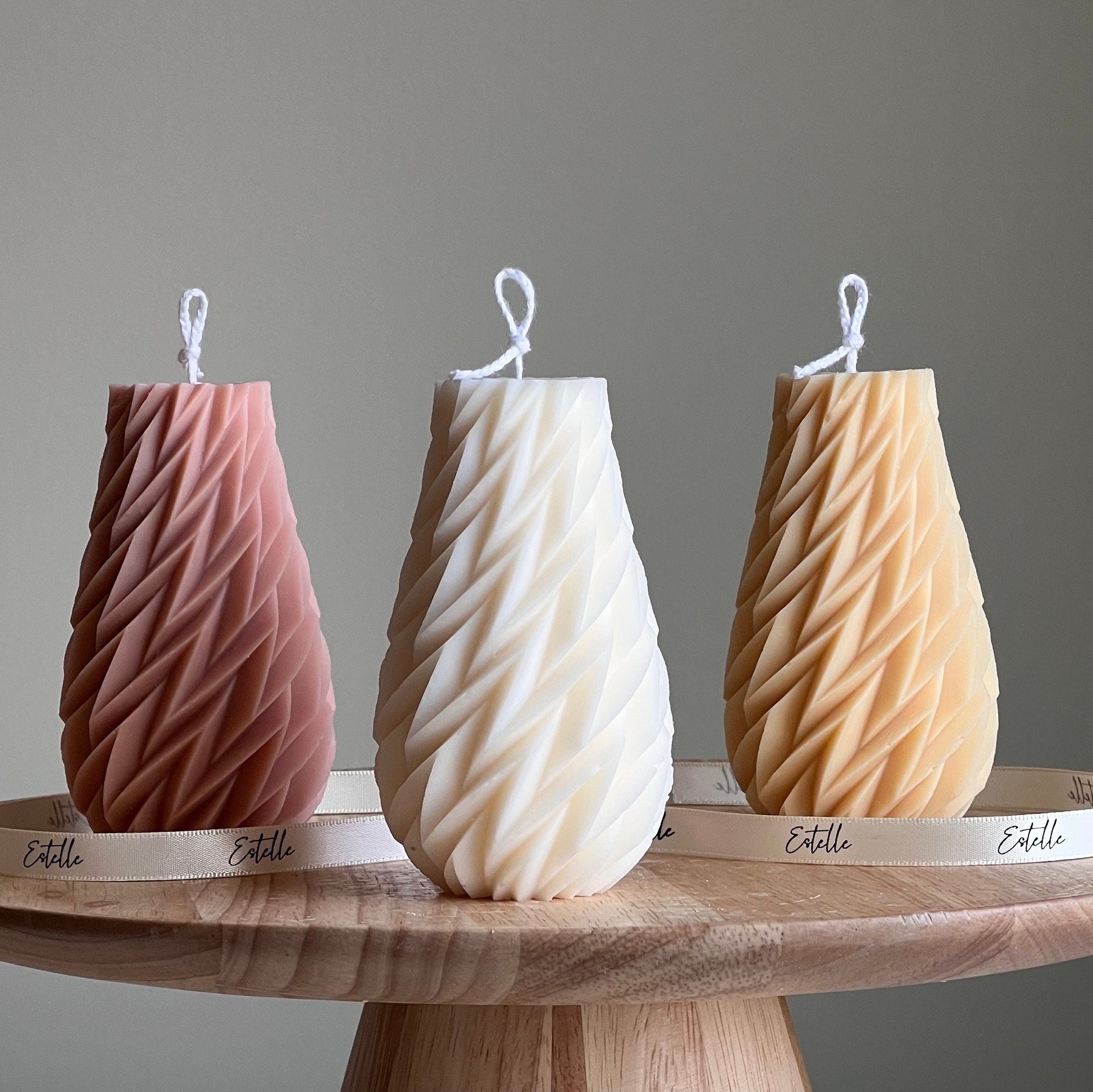 Geometric Wavy Soy Pillar Candle: Minimalist Home Decor