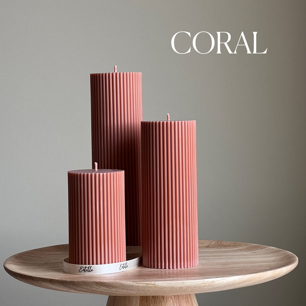Handmade Ribbed Soy Wax Pillar Candle | Home Decor
