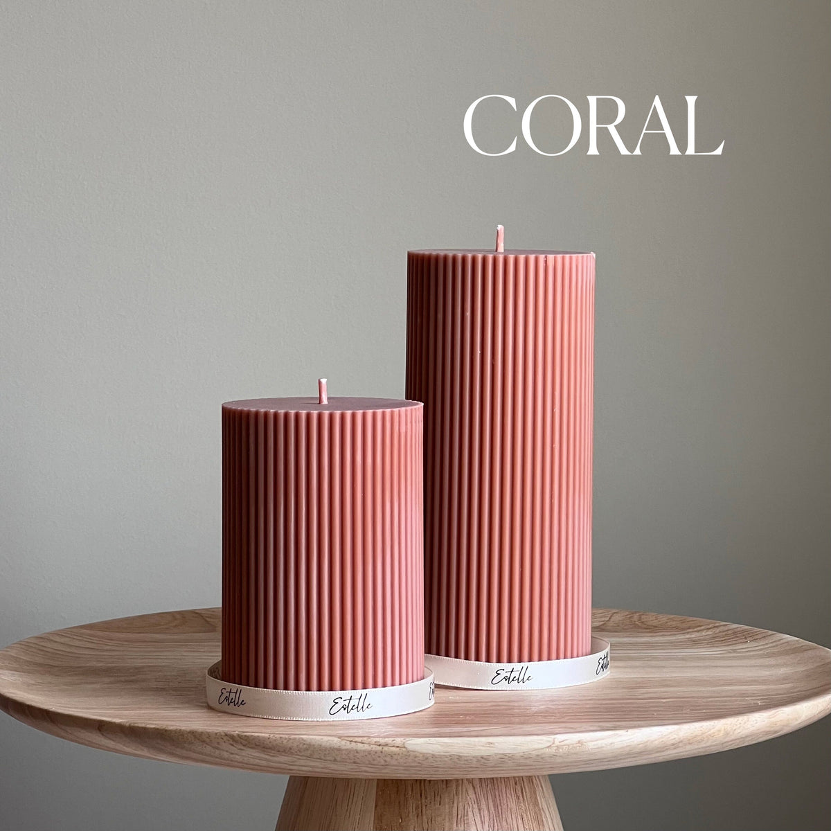Ensemble de bougies piliers striées en cire de soja | non parfumées, décoratives