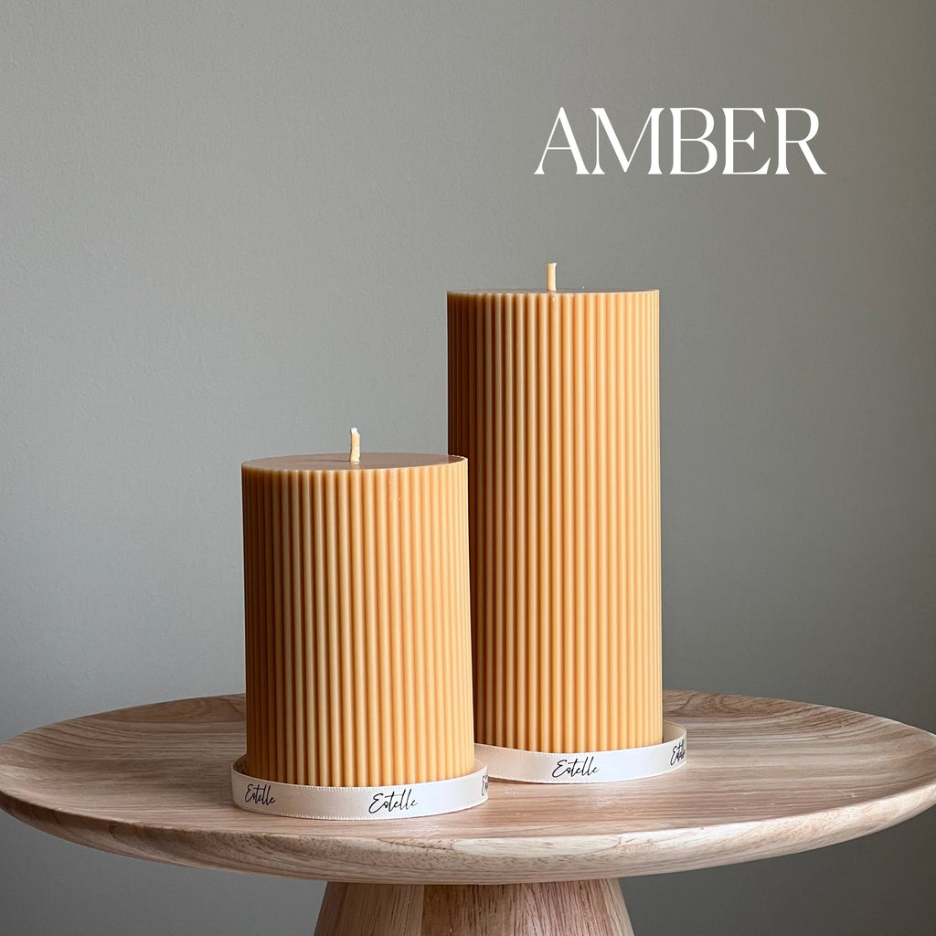 Ensemble de bougies piliers striées en cire de soja | non parfumées, décoratives