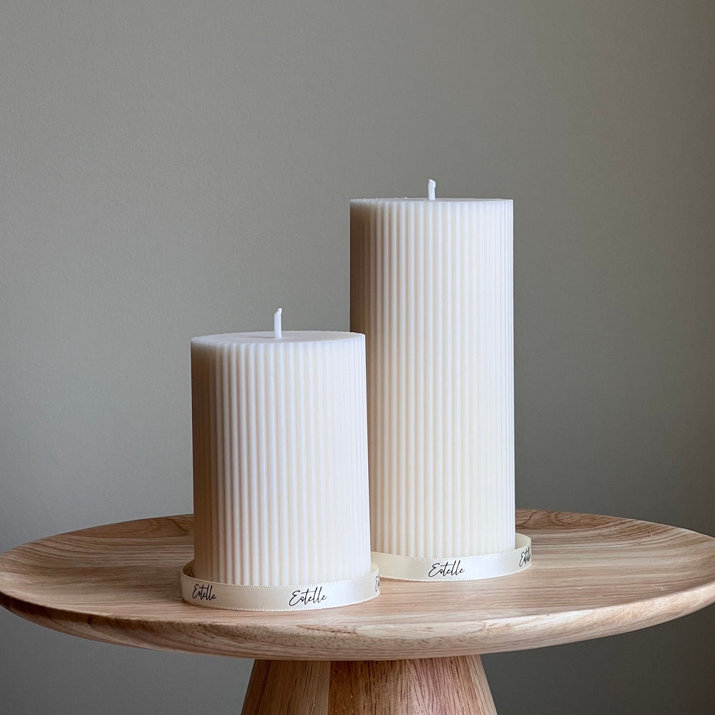 Ensemble de bougies piliers striées en cire de soja | non parfumées, décoratives