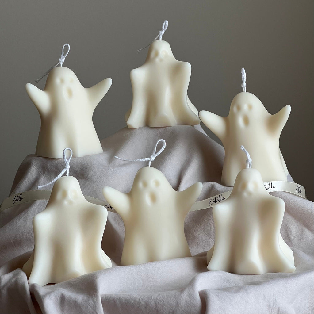 Handmade Halloween Ghost Candle: Sculptural Soy Wax Decor