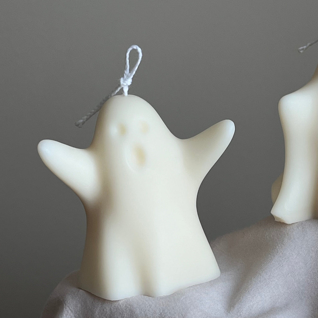 Handmade Halloween Ghost Candle: Sculptural Soy Wax Decor