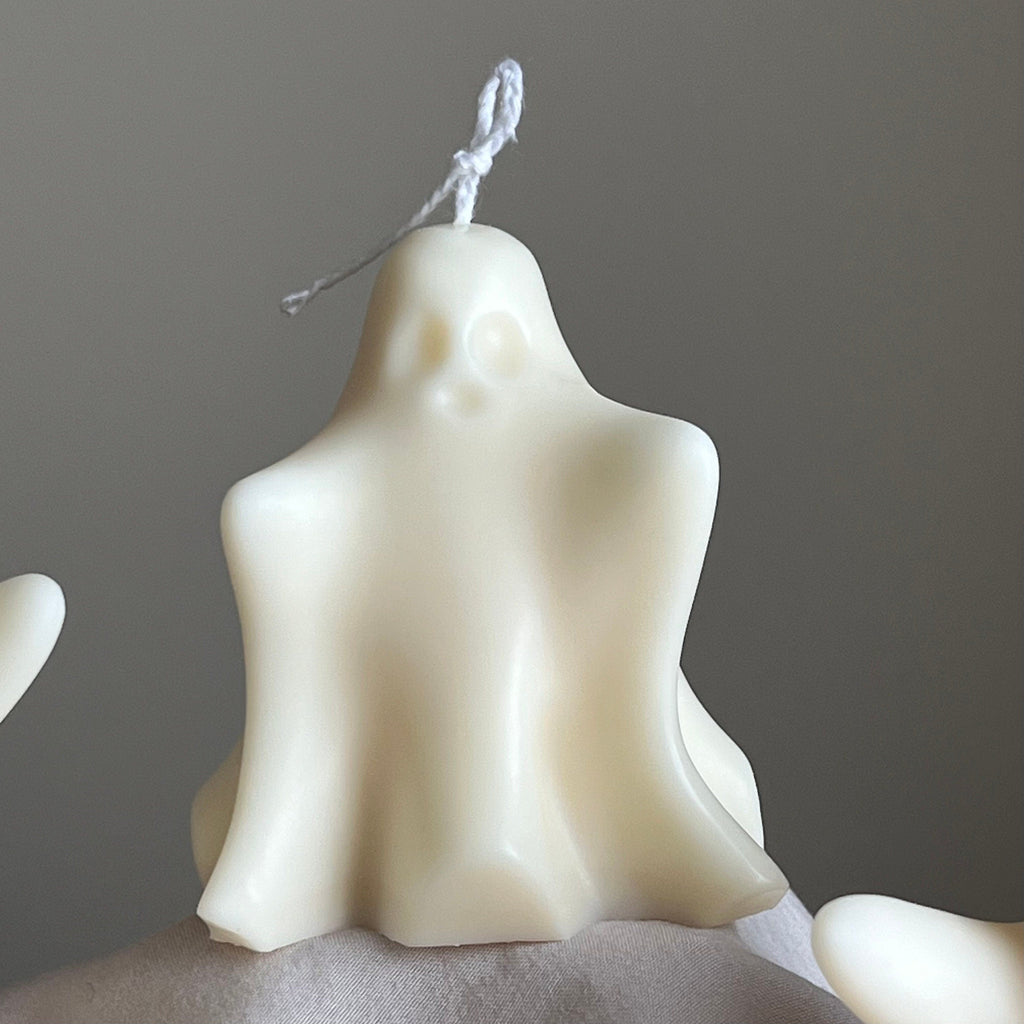 Handmade Halloween Ghost Candle: Sculptural Soy Wax Decor