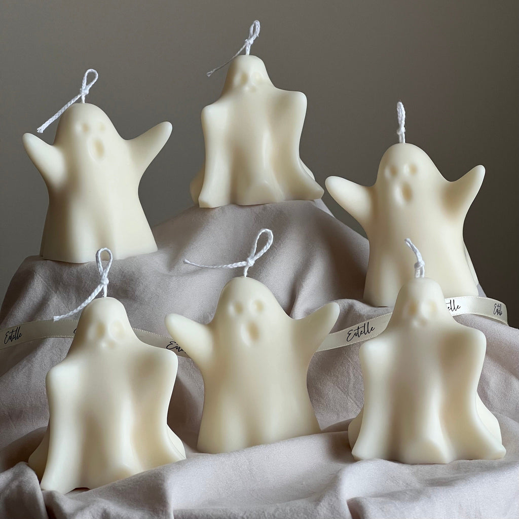 Handmade Halloween Ghost Candle: Sculptural Soy Wax Decor