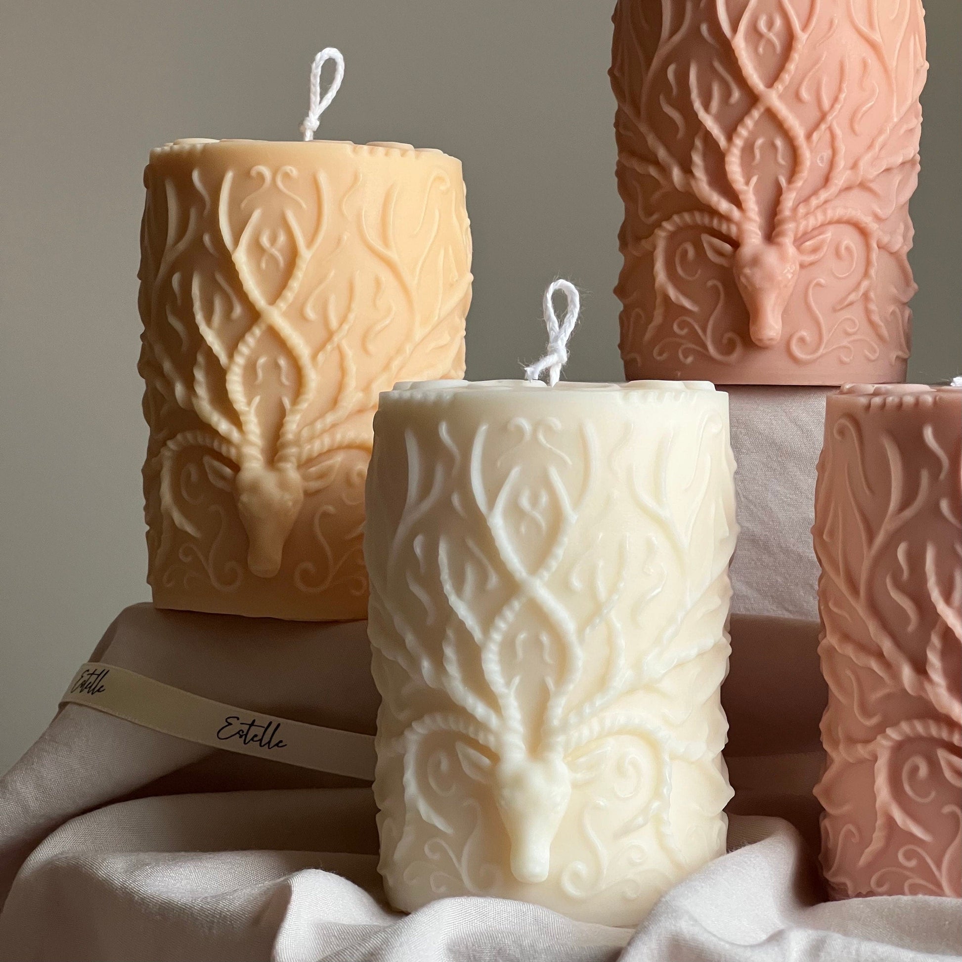 Handmade Deer Pillar Candle: Soy Wax Sculptural Home Decor