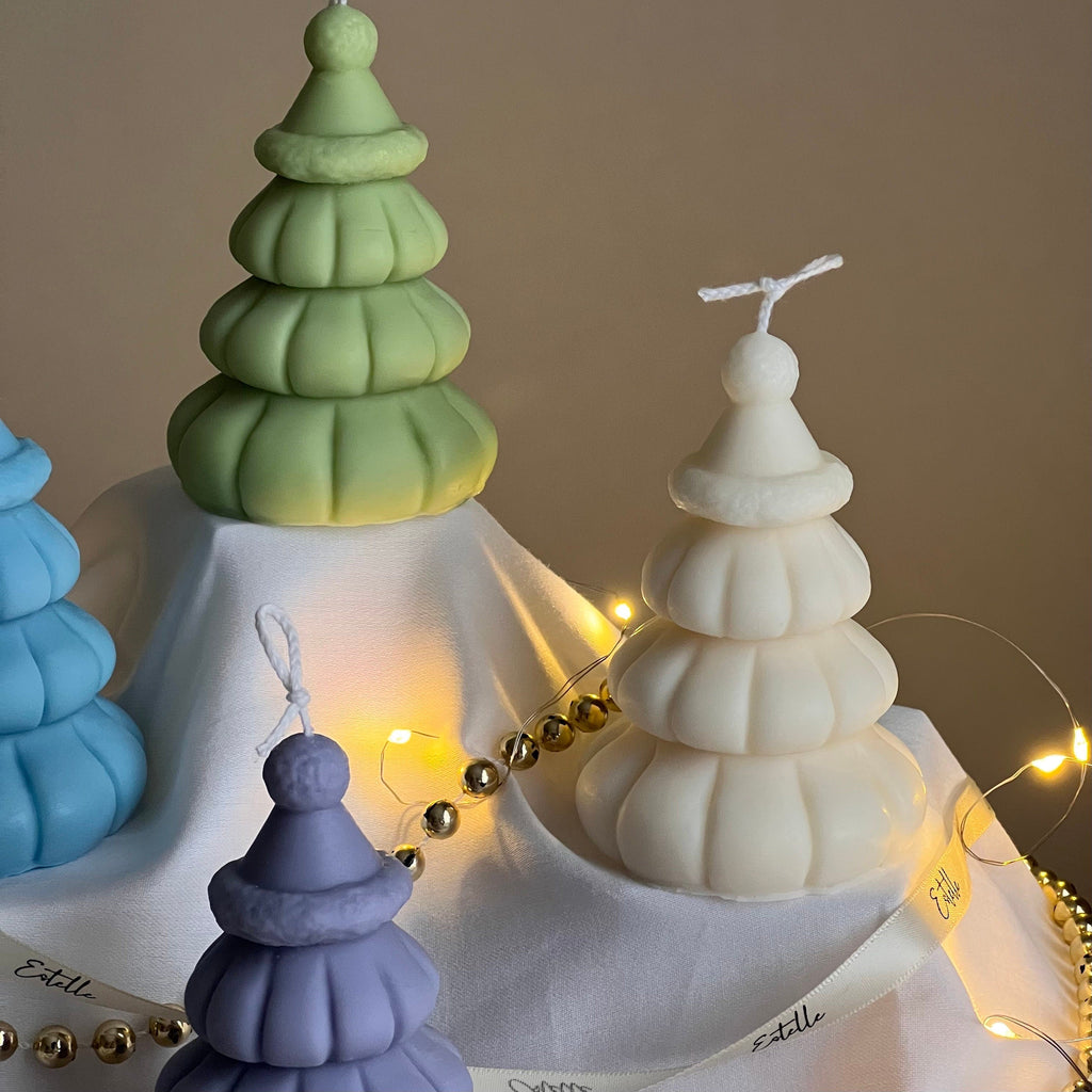 Christmas Tree Soy Candle with Hat: Handmade Holiday Decor
