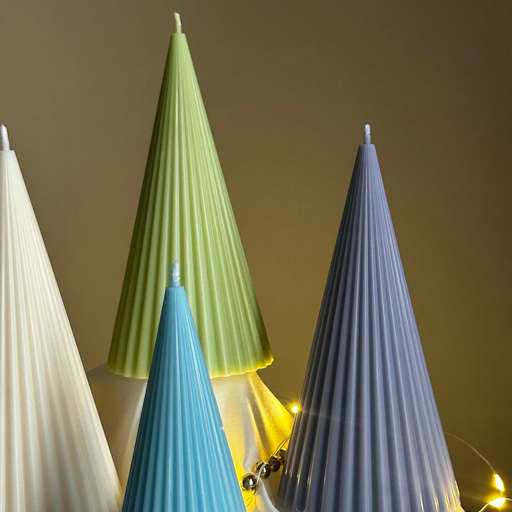 Handmade Ribbed Cone Soy Candle: Minimalist Christmas Decor