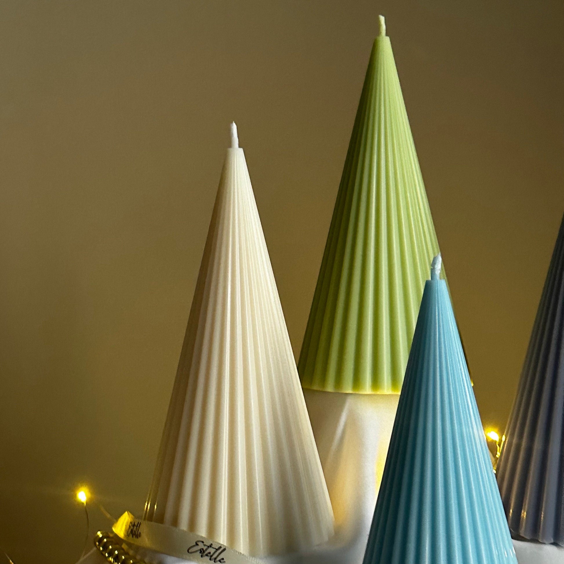 Handmade Ribbed Cone Soy Candle: Minimalist Christmas Decor