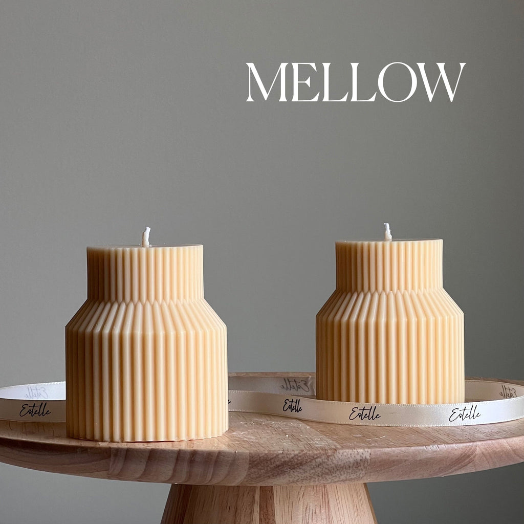 Geometric Ribbed Soy Pillar Candle: Minimalist Home Decor