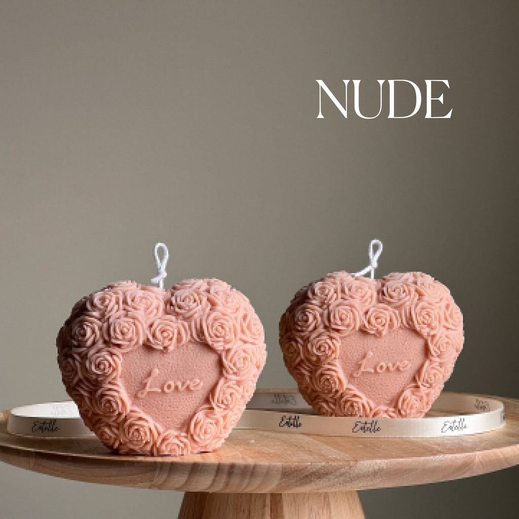 Love Heart Soy Wax Candle: Sculptural Flower Pillar, Custom Scent