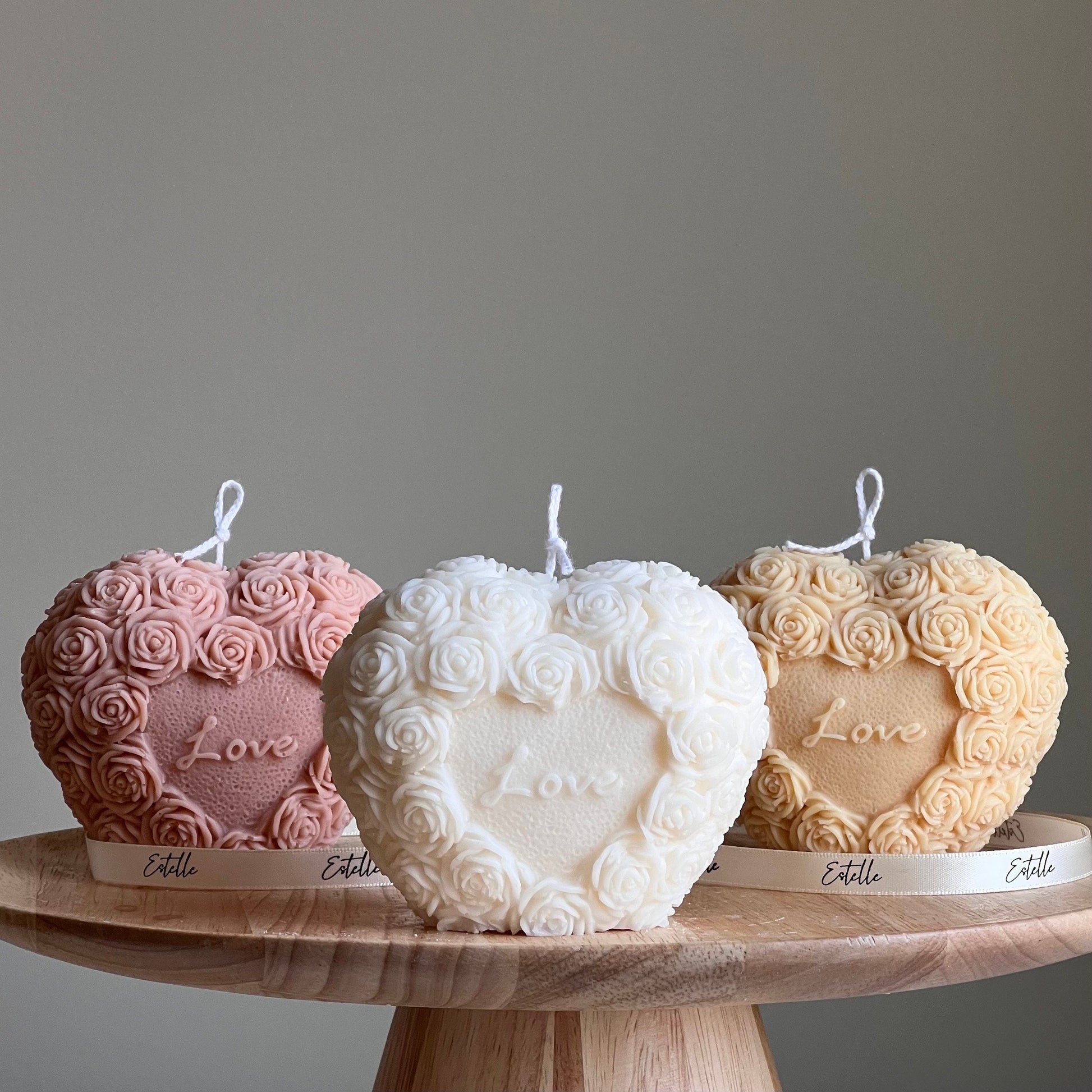 Love Heart Soy Wax Candle: Sculptural Flower Pillar, Custom Scent
