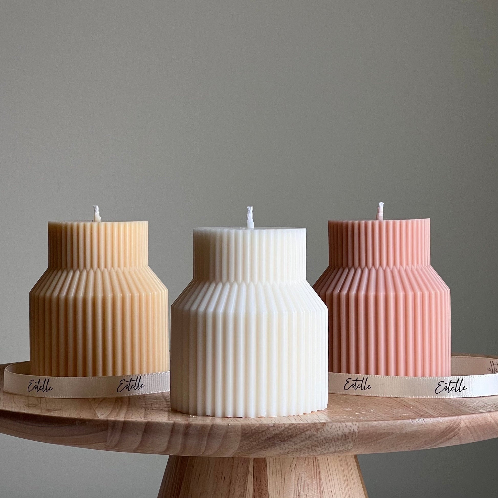 Geometric Ribbed Soy Pillar Candle: Minimalist Home Decor