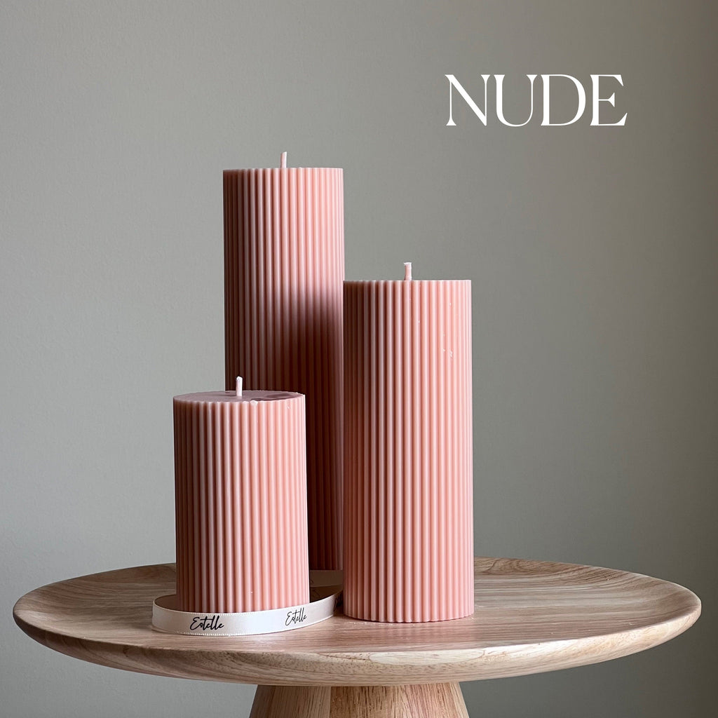 Handmade Ribbed Soy Wax Pillar Candle | Home Decor