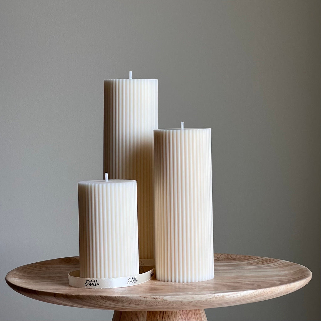 Handmade Ribbed Soy Wax Pillar Candle | Home Decor