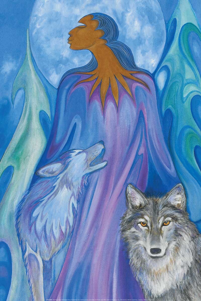 Loup gardien par Maxine Noel, carte d'art autochtone, Premières Nations, Amérindiens, œuvre d'art encadrée