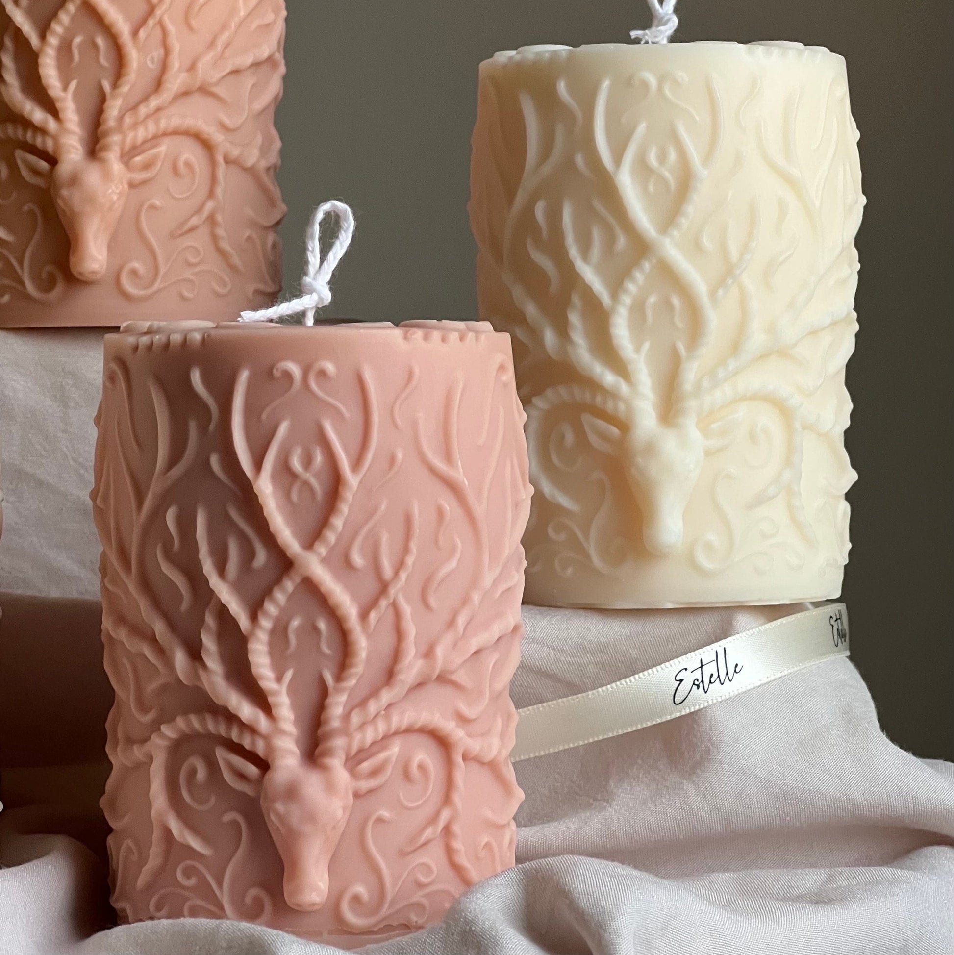 Handmade Deer Pillar Candle: Soy Wax Sculptural Home Decor
