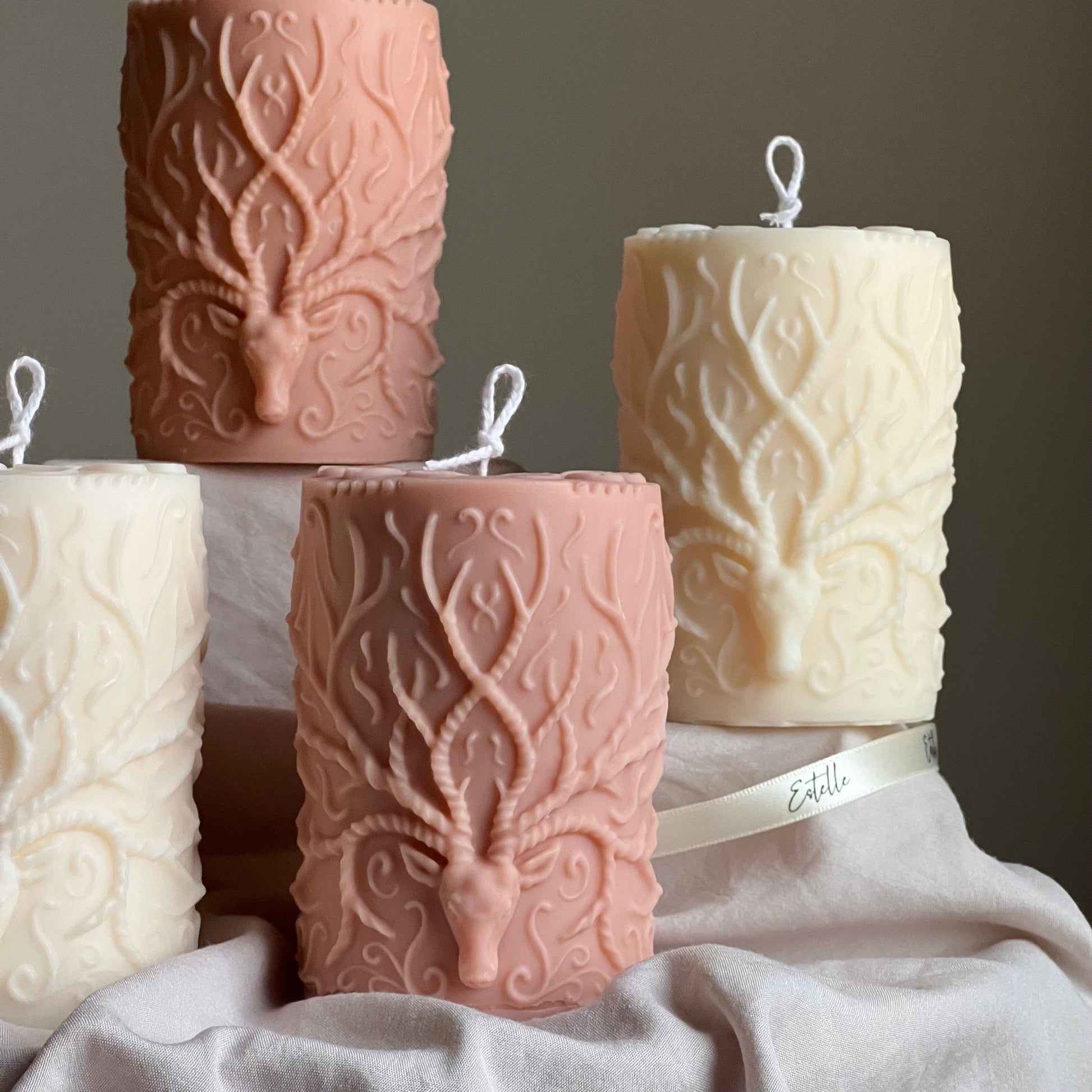 Handmade Deer Pillar Candle: Soy Wax Sculptural Home Decor