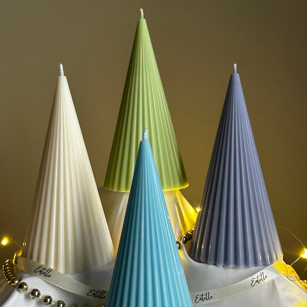 Handmade Ribbed Cone Soy Candle: Minimalist Christmas Decor