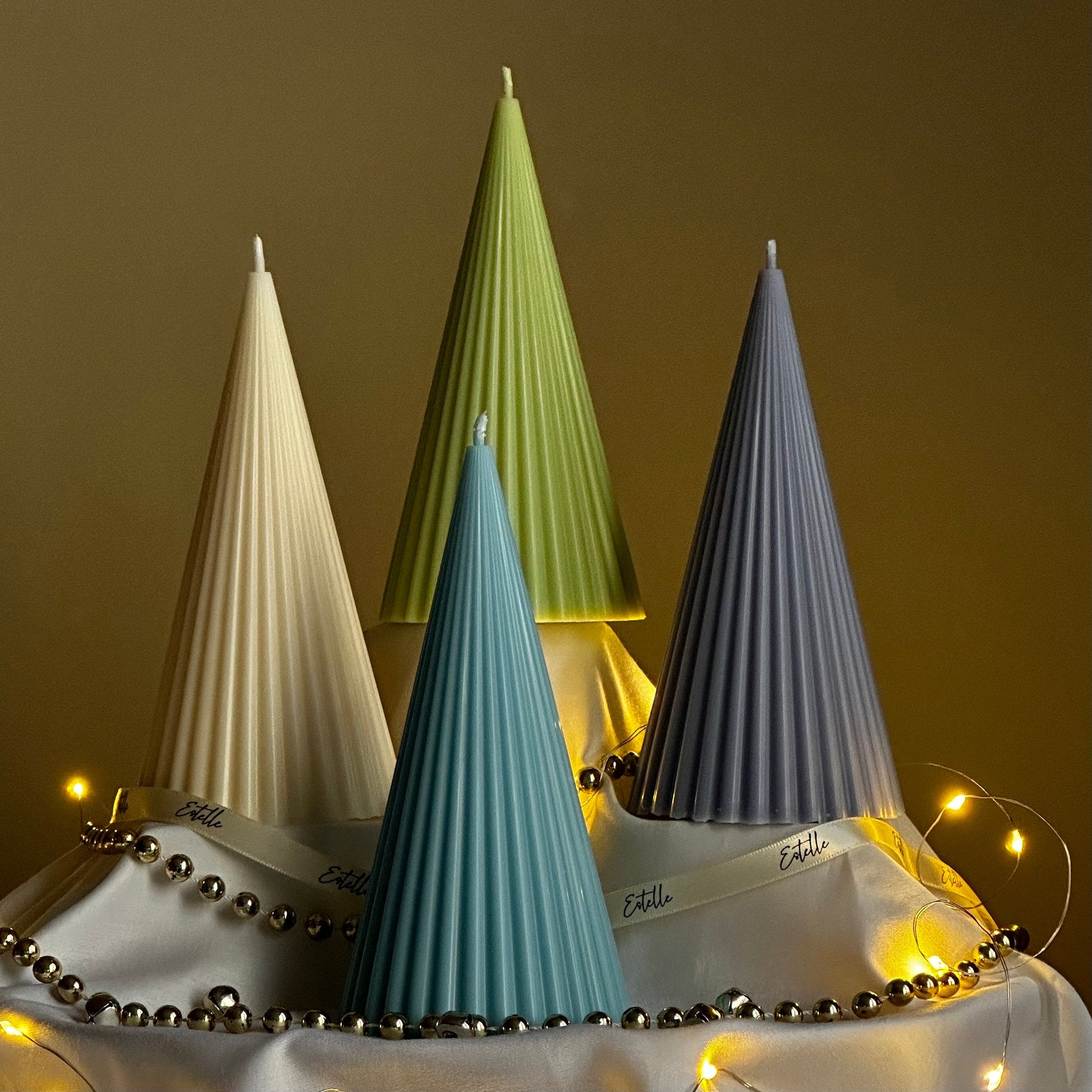 Handmade Ribbed Cone Soy Candle: Minimalist Christmas Decor