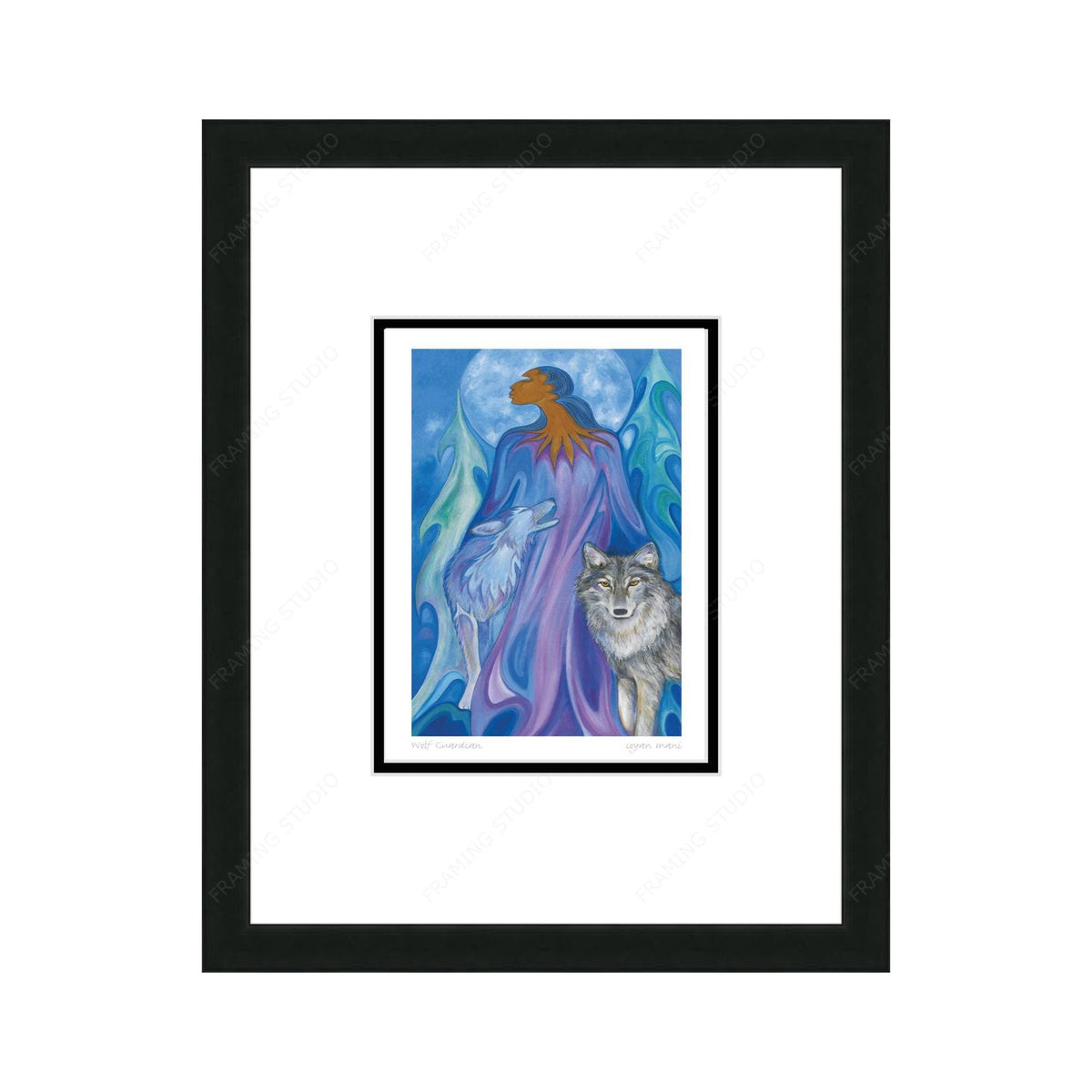 Loup gardien par Maxine Noel, carte d'art autochtone, Premières Nations, Amérindiens, œuvre d'art encadrée