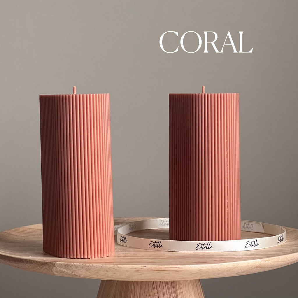 Handmade Ribbed Pillar Soy Wax Candle | Unscented Decorative Candle