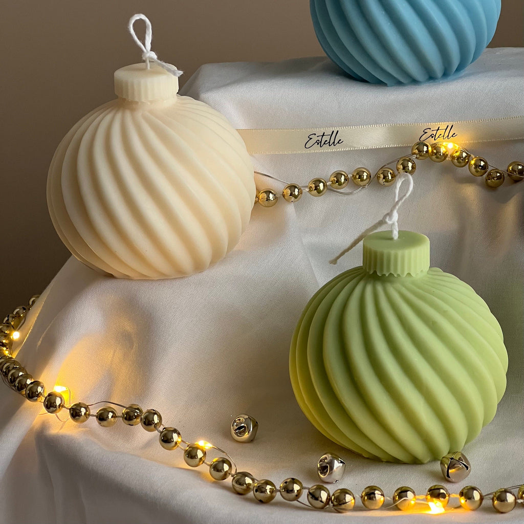 Swirl Christmas Bauble Soy Candle: Handmade Holiday Decor